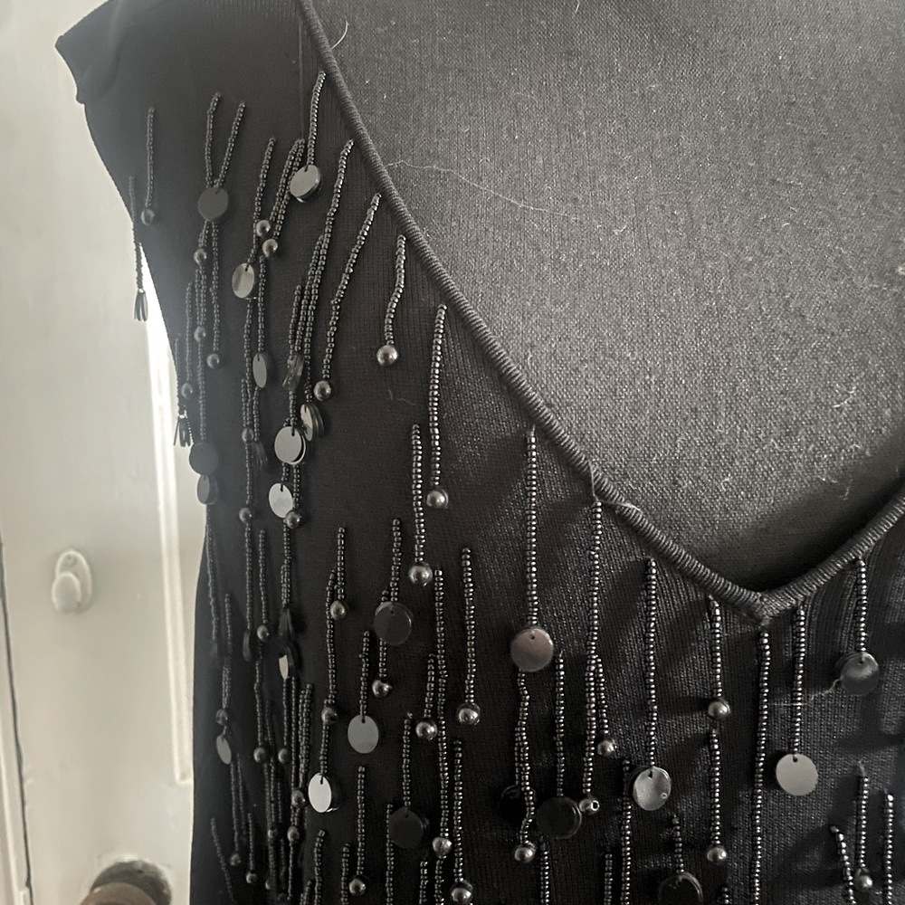 Black Sequin Beaded Sleeveless Top - Picture 2 of 4